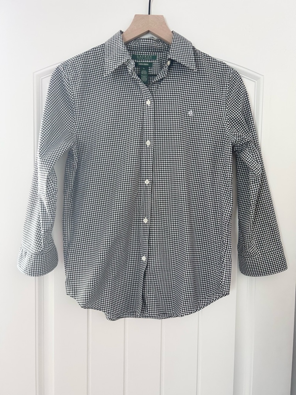 Ralph Lauren 3/4 Sleeve Cotton Gingham Button Down Shirt